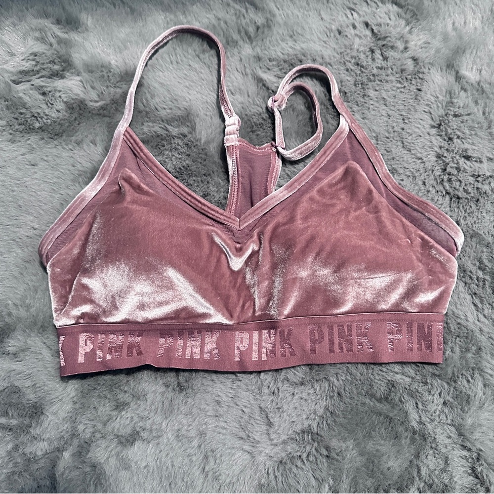 PINK Victorias Secret Velour Ultimate Lightly Lined Sports Bra